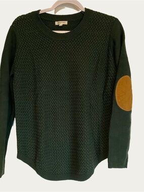 August Mist Women’s Knit Sweater with Elbow Pads - Small- Dark Green